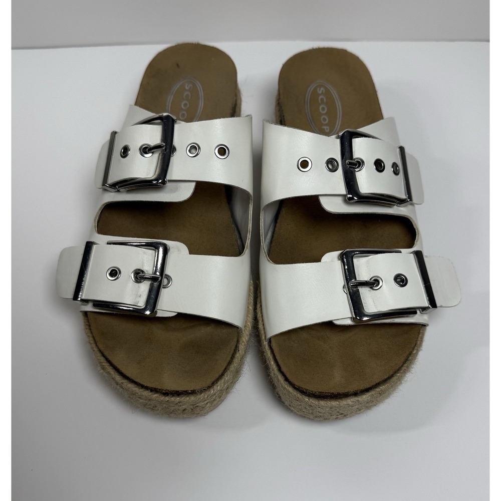 Scoop White Buckle Wedge Slide Sandals Synthetic Straps Women Size 8